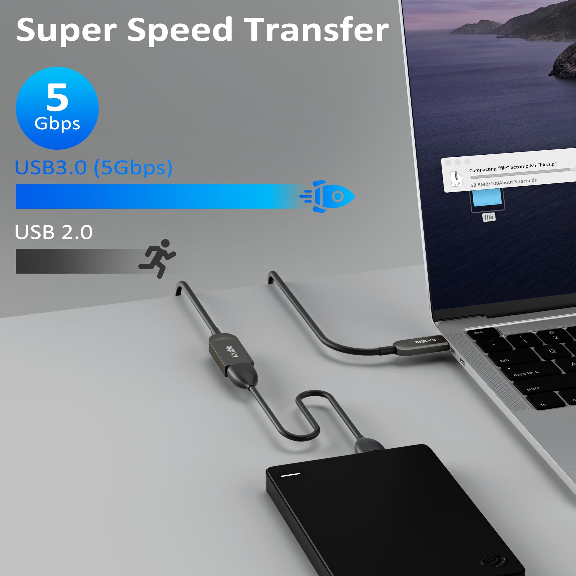 Kxable Cavo di prolunga USB 3.1 da 75 piedi, USB attivo ottico maschio a femmina, trasferimento dati ad alta velocità 10 Gbps, compatibile con USB 3.0 e USB 2.0