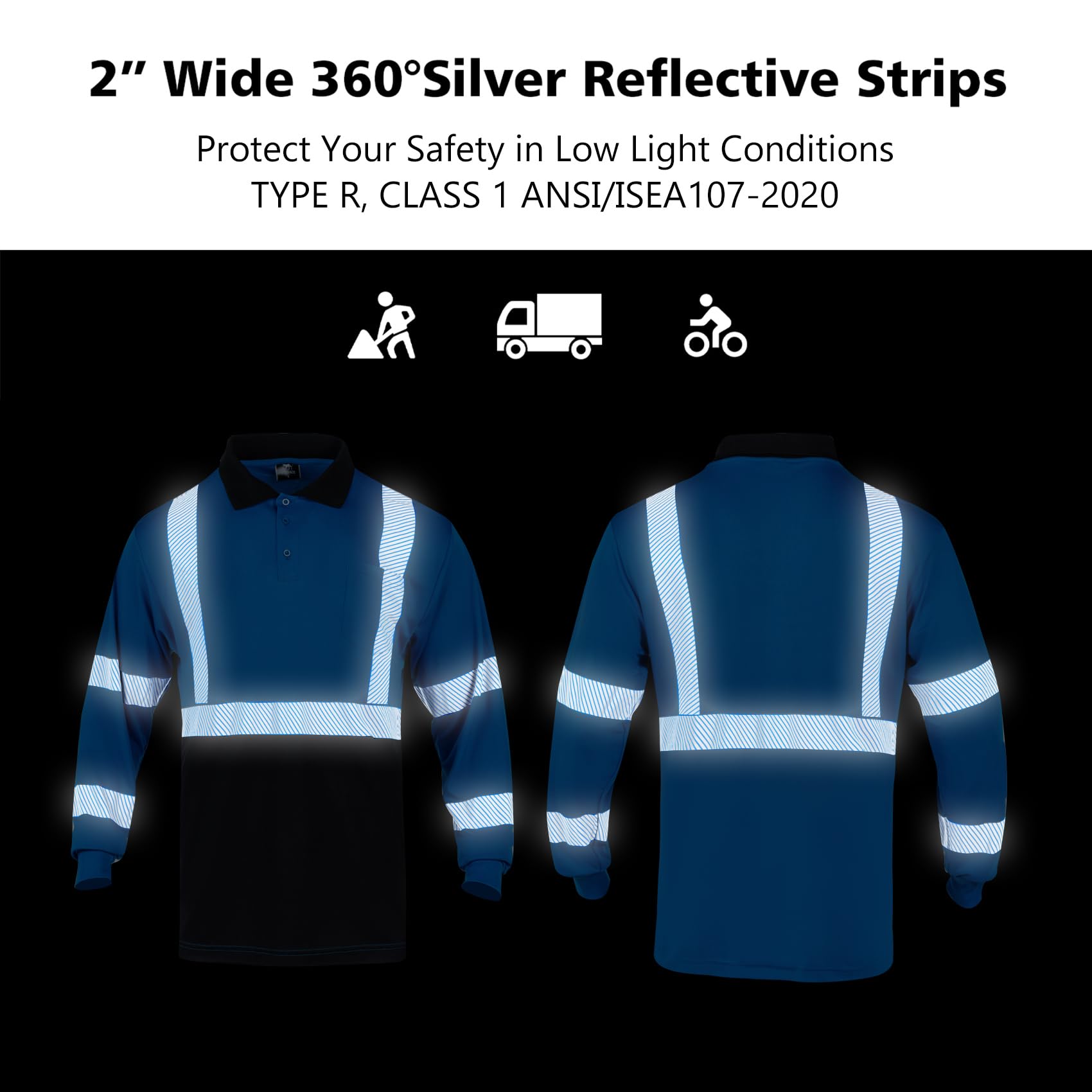 Snapklik.com : VENDACE 3 Pack Hi Vis Long Sleeve Safety Reflective Polo ...