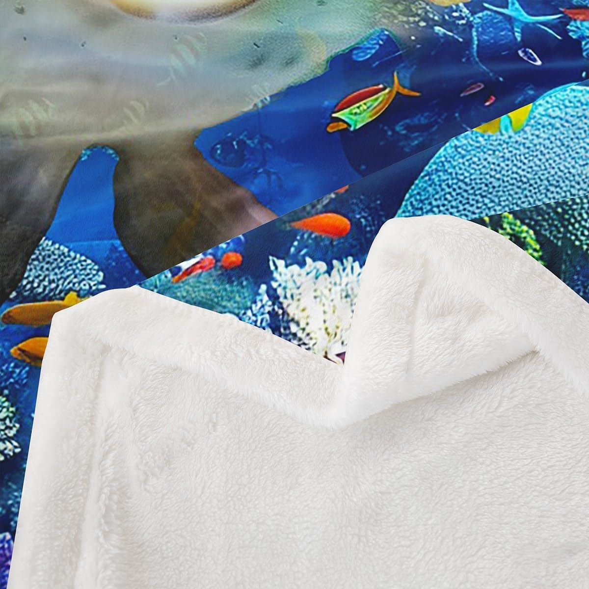 Castle Fairy Puffer Fish Throw Blanket,Coral Fish Bed Blanket for Kids Teens Boys Girls,Cute Undersea Lifes Fleece Blanket Blue Watercolor Animals Plants Fuzzy Blanket for Chair/Sofa Decor,50"x60"