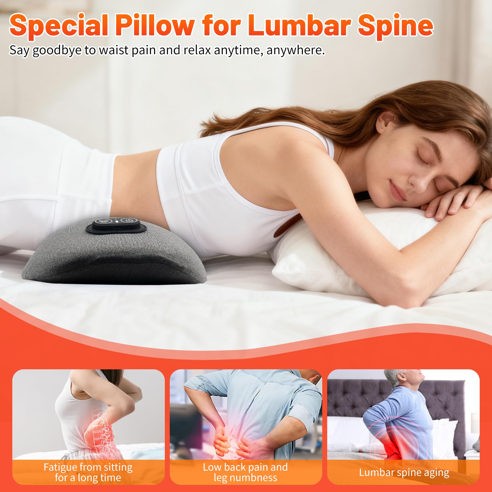 3 in 1 Rückenmassagegerät mit Massage und Wärme, Ergonomische Lendenstütze aus Memory Foam, Rückenstütze für Büro Auto und Zuhause mit Air Lift Funktio