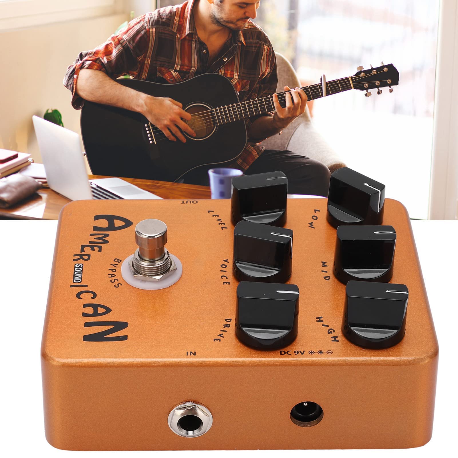 LiebeWH Pedal Simulador de Altavoz y Gabinete para Guitarra Eléctrica, Efectos de Amplificador con 6 Perillas Ajustables (Bajo, Medio, Alto, Nivel, Voz, Drive), Carcasa de Metal Dorada