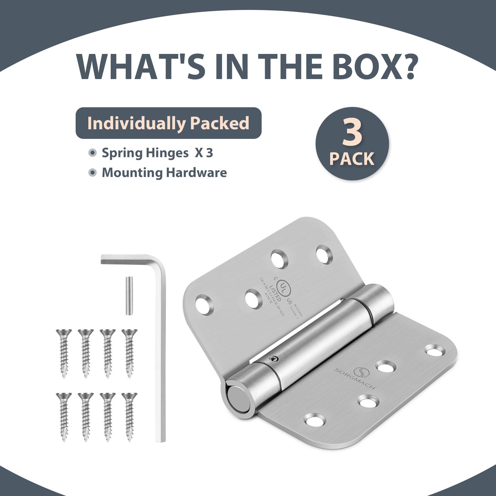 Self Closing Hinge Oil Rubbed Bronze Auto Close Hardware Hinge Outlet Adjustable Spring Hinges Door Closer Hinge 5/8" Radius Corner for Commercial Grade Self-Closing, UL Listed 3 Pack