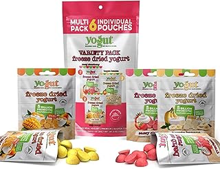 YoGut Freeze Dried Yogurt Snack, Variety Pack, 6 Pack, Healthy Snacks for Kids, Toddlers & Adults, Gluten Free, Non GMO, With 5 Billion Live Probiotics, Vitamins & Minerals, Individual Snack Packs