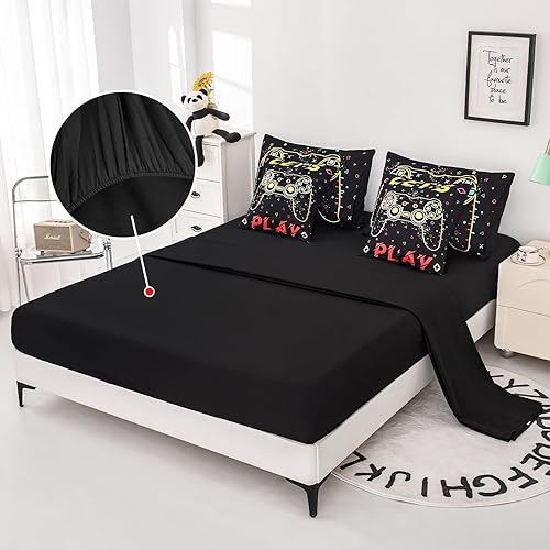 Miniatura 4 de Juego de ropa de cama individual para niñas, ropa de cama linda de 6 piezas, juego de edredón blanco y negro con gatos, juegos de edredón para niñas