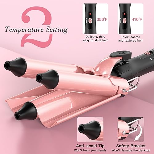 Miniatura 4 de MOCEMTRY Juego de rizador de cabello profesional 5 en 1, rizador con 5 barriles intercambiables de temperatura controlada, apagado automático,