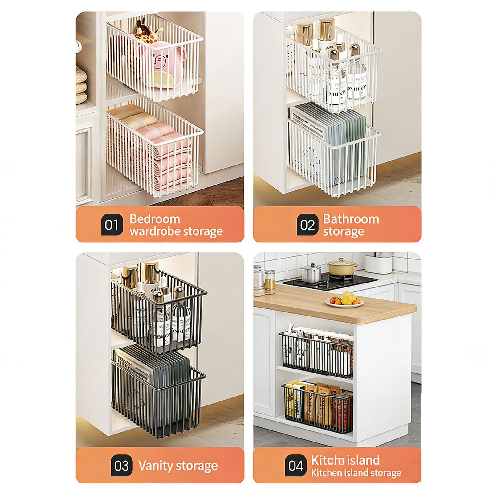 Genérico Cesta de Almacenamiento retráctil para organización del hogar, Ideal para gabinetes de Cocina y estantes de baño, Cesta de Almacenamiento de gabinete de diseño de Acero Carbono