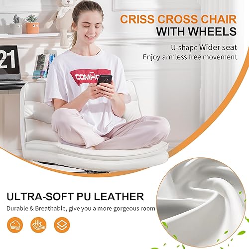 Miniatura 3 de COMHOMA Silla de oficina con patas cruzadas con ruedas, silla de escritorio de oficina sin brazos, sillas modernas para computadora de tocador para