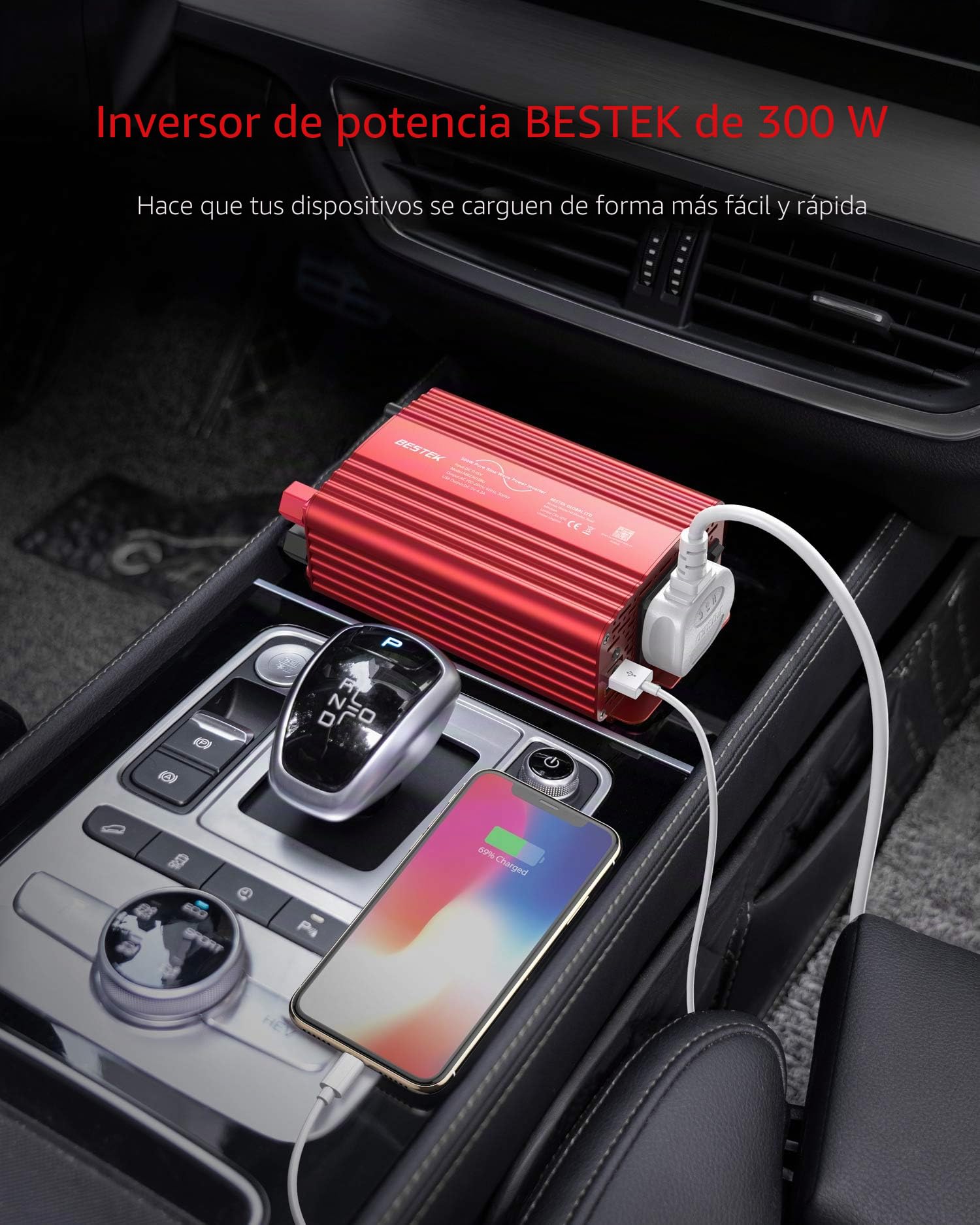 BESTEK Inversor de corriente de onda sinusoidal pura de 300 W CC 12 V a CA 230 V 240 V con puertos USB inteligentes duales de 4.2 A, adaptador de coche para automóviles, embarcaciones y emergencias de