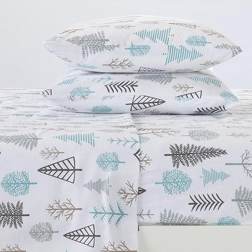 Miniatura 2 de Great Bay Home Juego de sábanas de invierno de franela de algodón turco 100 %, para cabaña, gran caída lateral, suaves, cálidas, de doble cepillado,