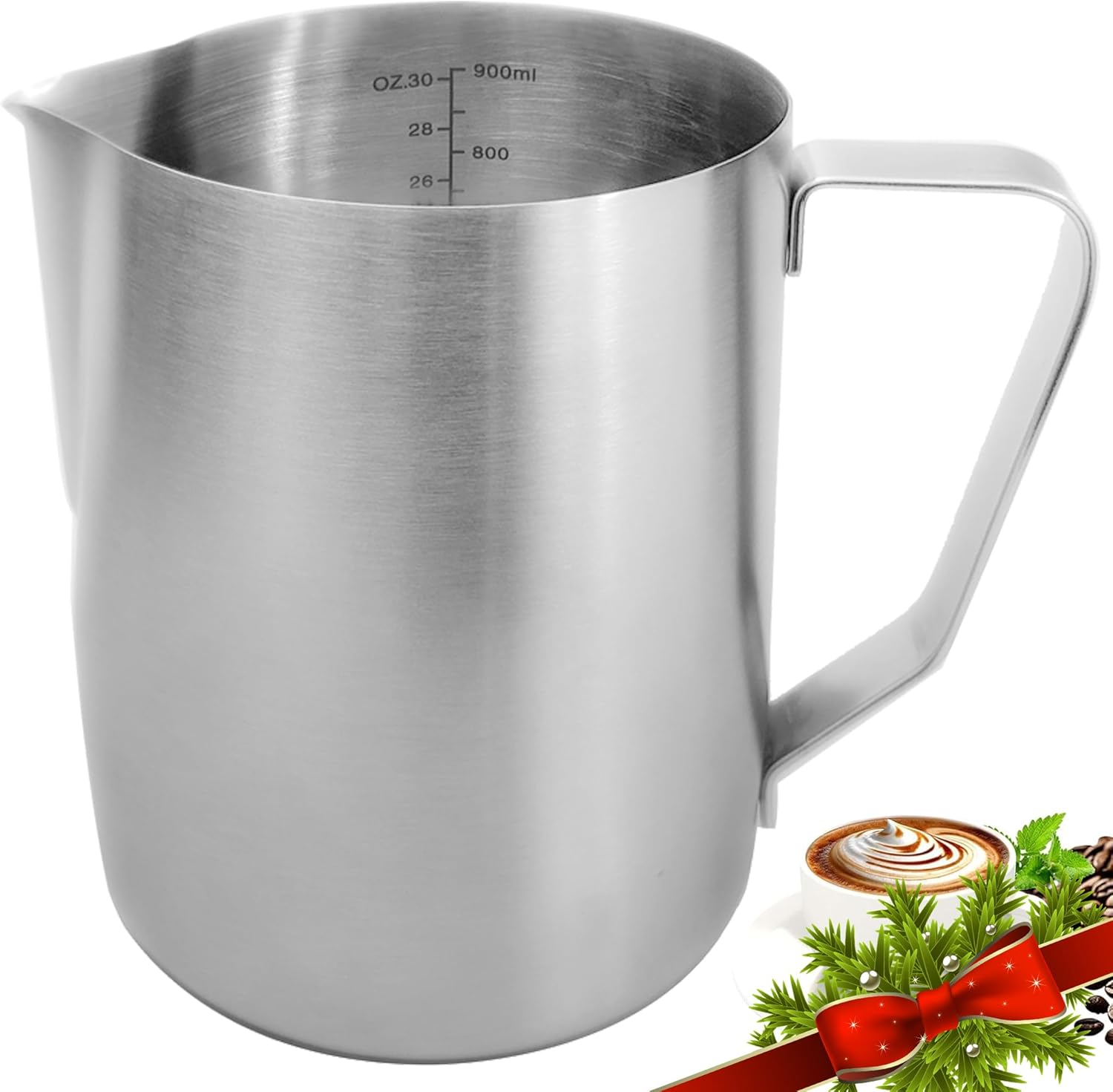 Large Milk Frothing Pitcher 30oz/900ml Stainless Steel Milk Frother Cup, Large Stainless Steel Milk/Coffee/Cappuccino/Latte Art Barista Steam Jug Cup For Coffee Lover, Home, Office & Kitchen Used