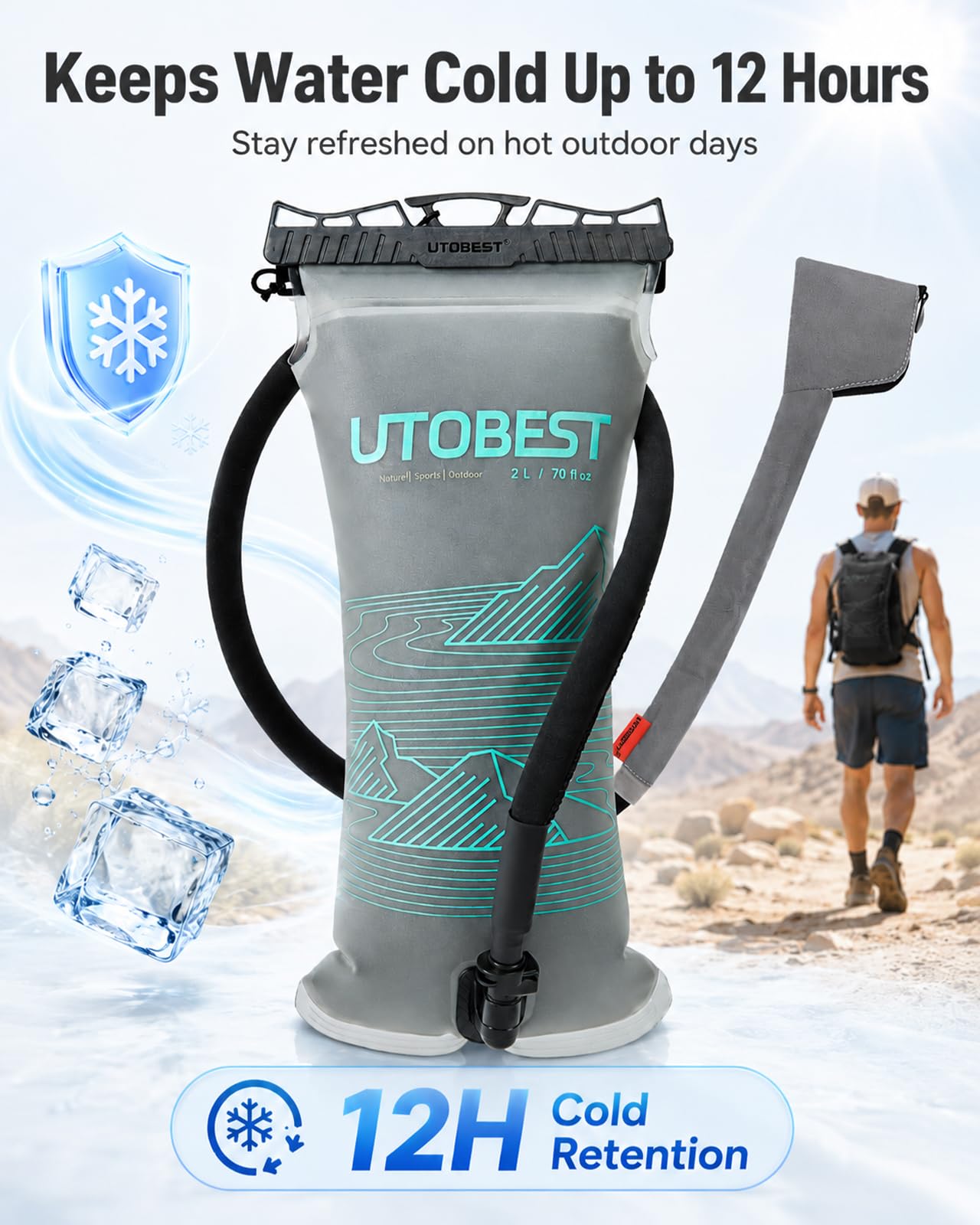 UTOBEST Bolsa de agua aislada 2L 3L, vejiga de hidratación térmica, a prueba de fugas y sin BPA, mantiene la temperatura durante horas, perfecta para correr, senderismo, esquí, camping