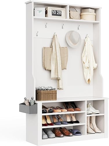 Miniatura 9 de Aiho Hall Tree with Bench and Shoe Storage, 3-in-1 Entryway Hall Tree, with Adjustable Shoe Storage, for Entryway, Hallway, White