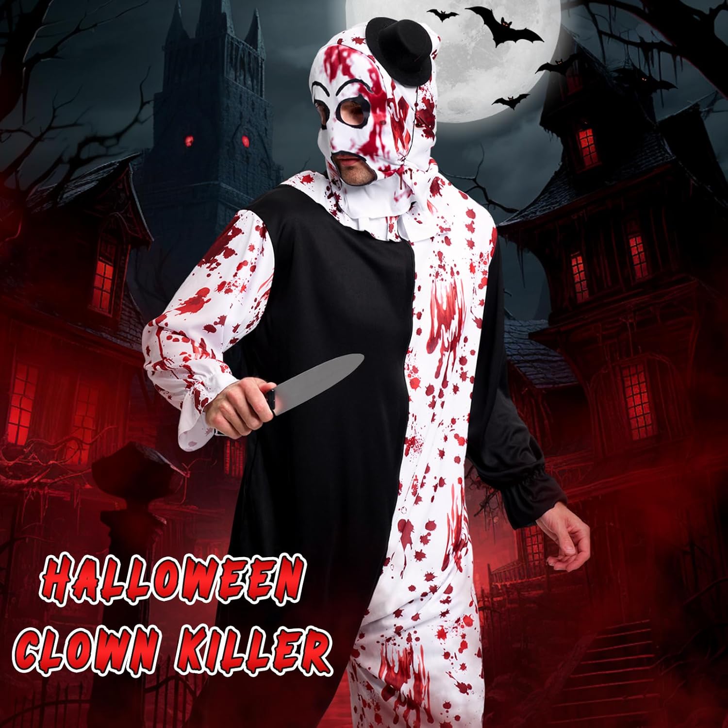 Halloween Art the Clown Costume: Horror Movie Costumes for Adult Men, Terrifier Killer Cosplay Outfit Set with Hat Dagger - Image 4