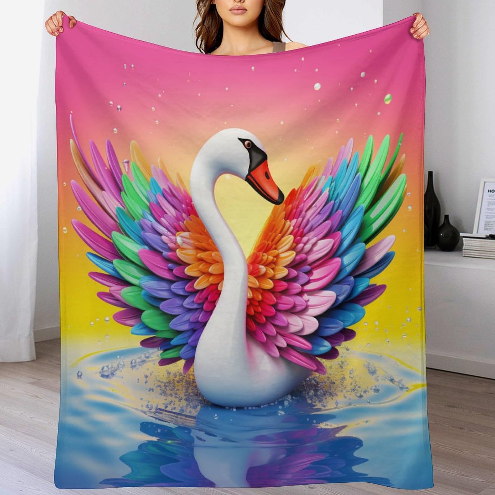 Couverture de canapé chaude polaire douce contre le froid motif cygne