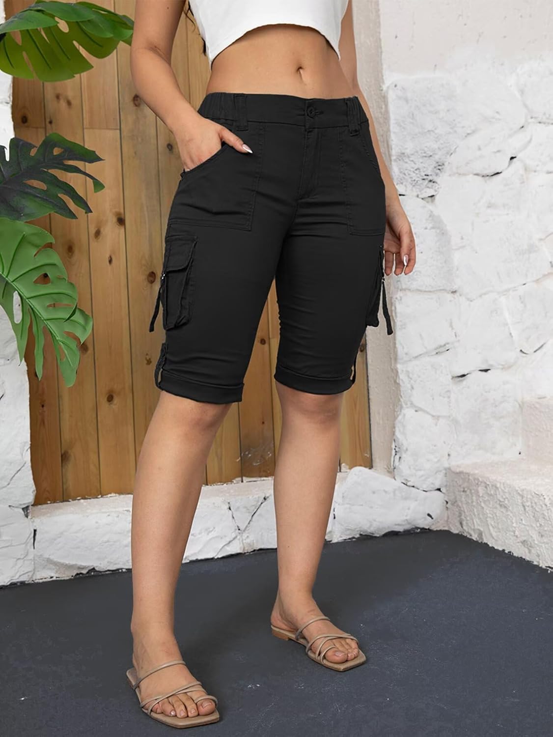 Flamingals Hiking Shorts for Women Flap Pocket Design Bermuda Cargo Shorts 2025 Trendy - Image 4