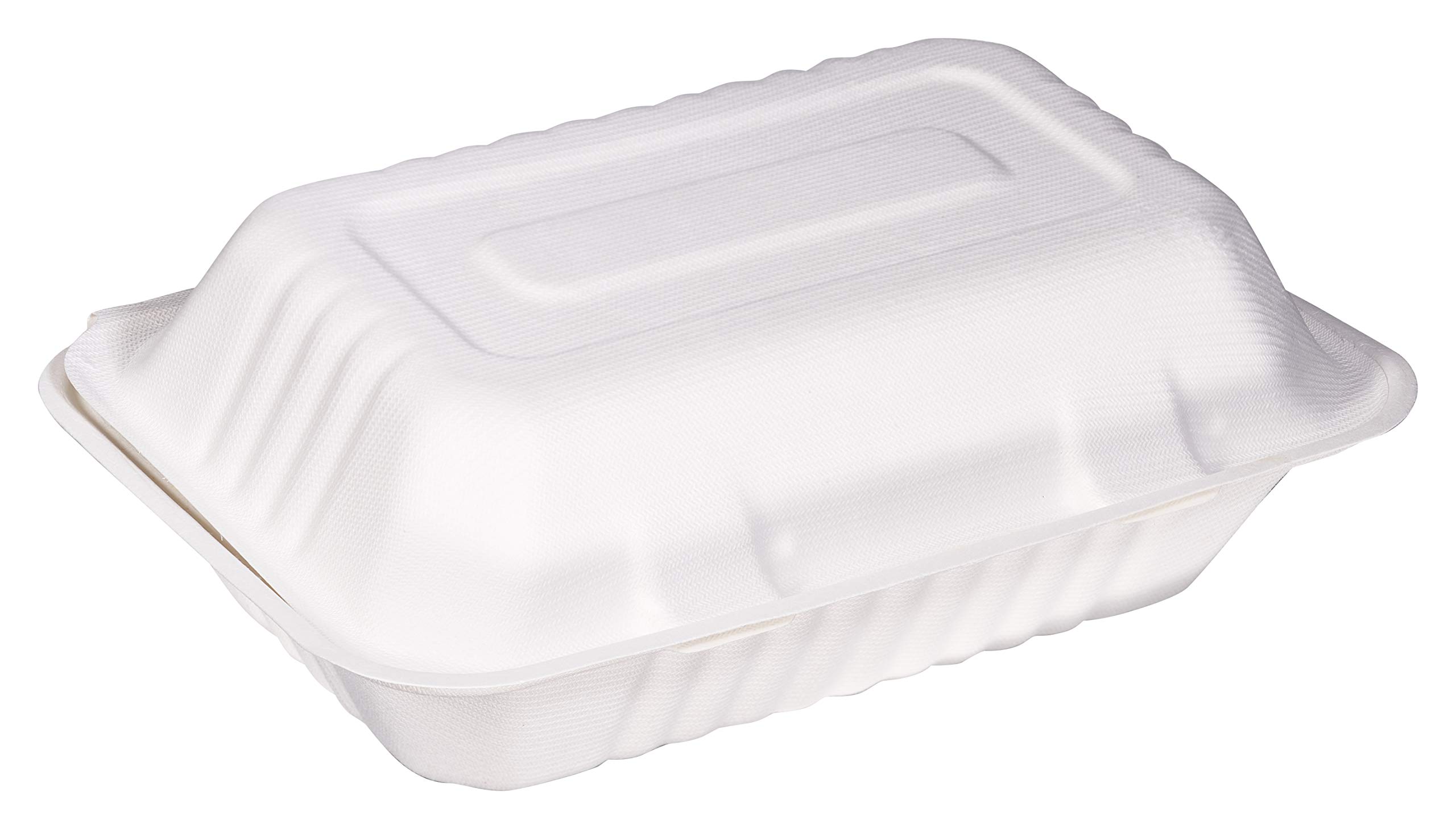 EcoQuality [500 PACK] White 6 x 9 x 3 in. Compostable Clam Shell Hinged Take Out Food Container - Sugarcane Bagasse, Tree Free - Restaurant Supplies,Microwavable,Bidodegradable,Recyclable (Rectangle)