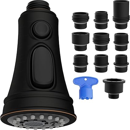 Hibbent Kitchen Faucet Head Replacement, Pull Down Faucet Spray Head, 3 Function Faucet Sprayer Nozzle, 9 Adapters Compatible with Moen, American Standard, Delta, Kohler faucets, Oil-Rubbed Bronze