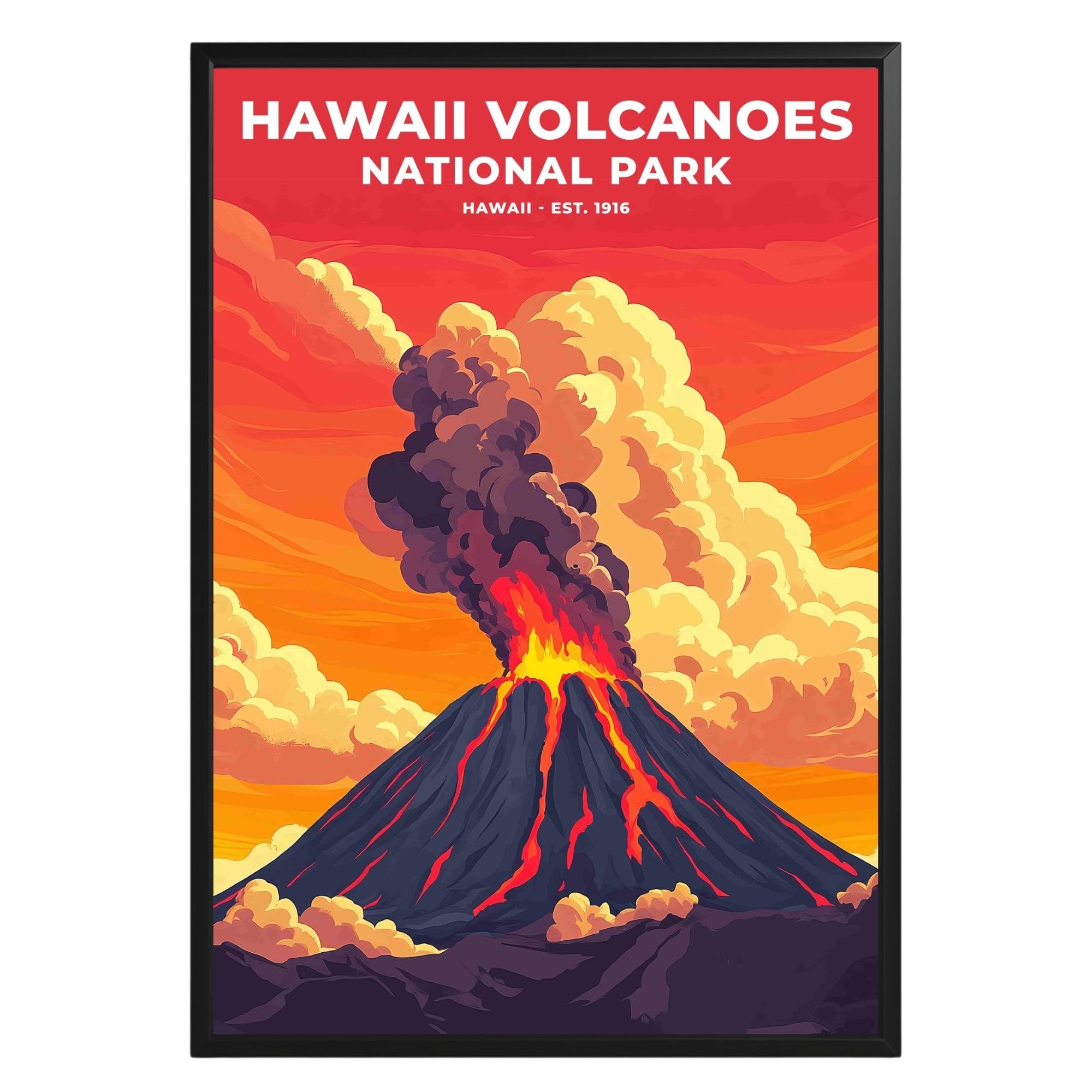 GroovyGrove Hawaiʻi Volcanoes National Park Poster, Nature Landscape Wall Art Print, Outdoor Adventure Travel Wall Art Decor for Office, Bedroom,