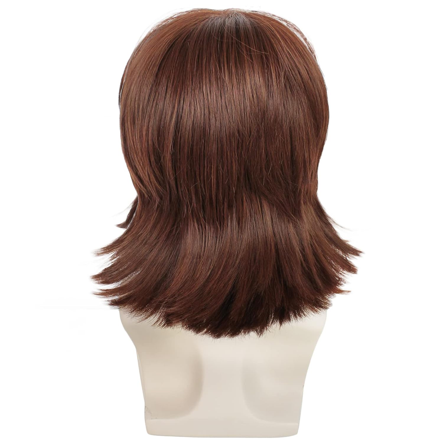 ANOGOL Wig Cap+5pcs Set Disco Wig Men Dark Brown 70S Wigs Shaggy 1970S Outfit Men 80S Flipped Ends with Bangs Retro Halloween Costume Party (Glasses+Chain+Mustache) - Image 5