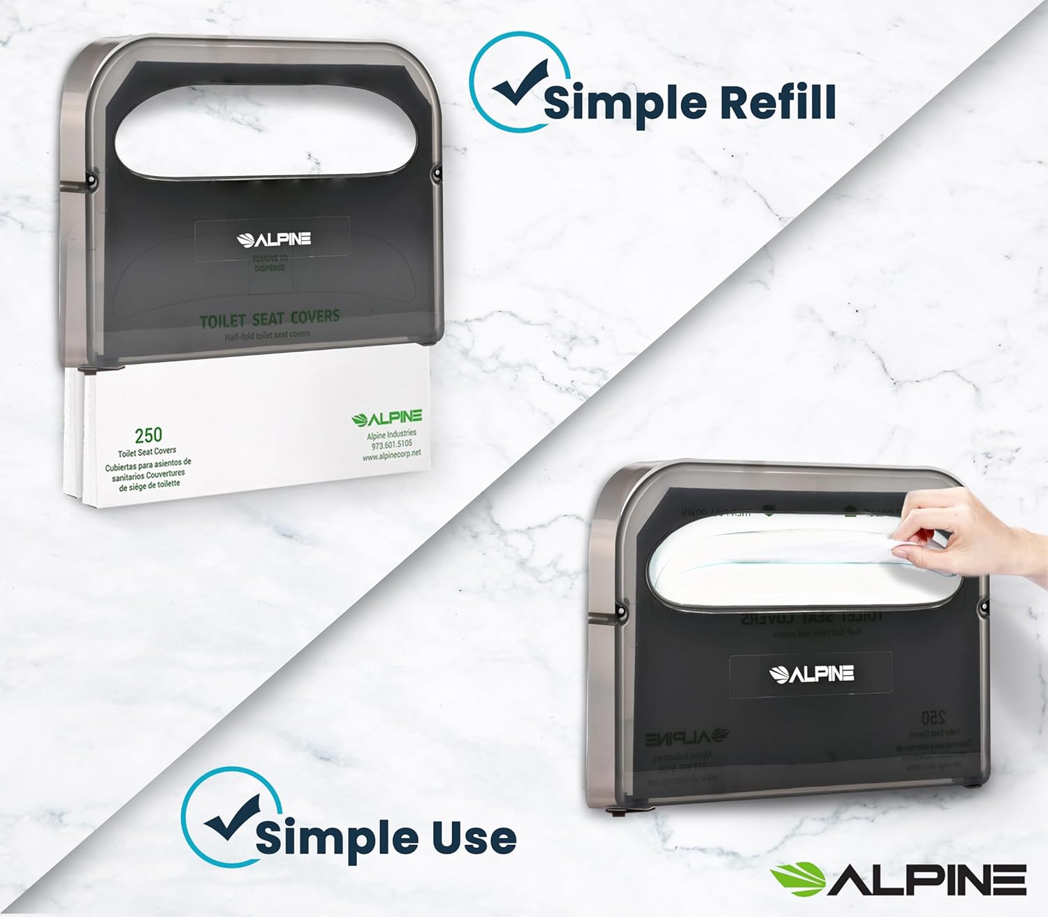 Alpine Toilet Seat Cover Dispenser - 2 Pack Wall Mount Disposable Toilet Seat Cover Holder for Commercial and Residential Use, Half Fold.