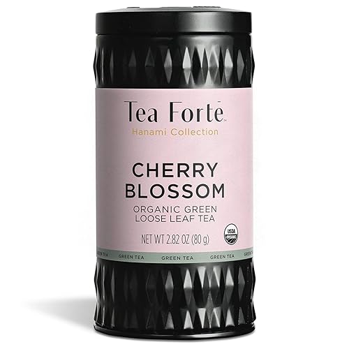 Tea Forte Té verde orgánico Cherry Blossoms, hace 35-50 tazas, recipiente de té de hojas sueltas de 2.82 onzas