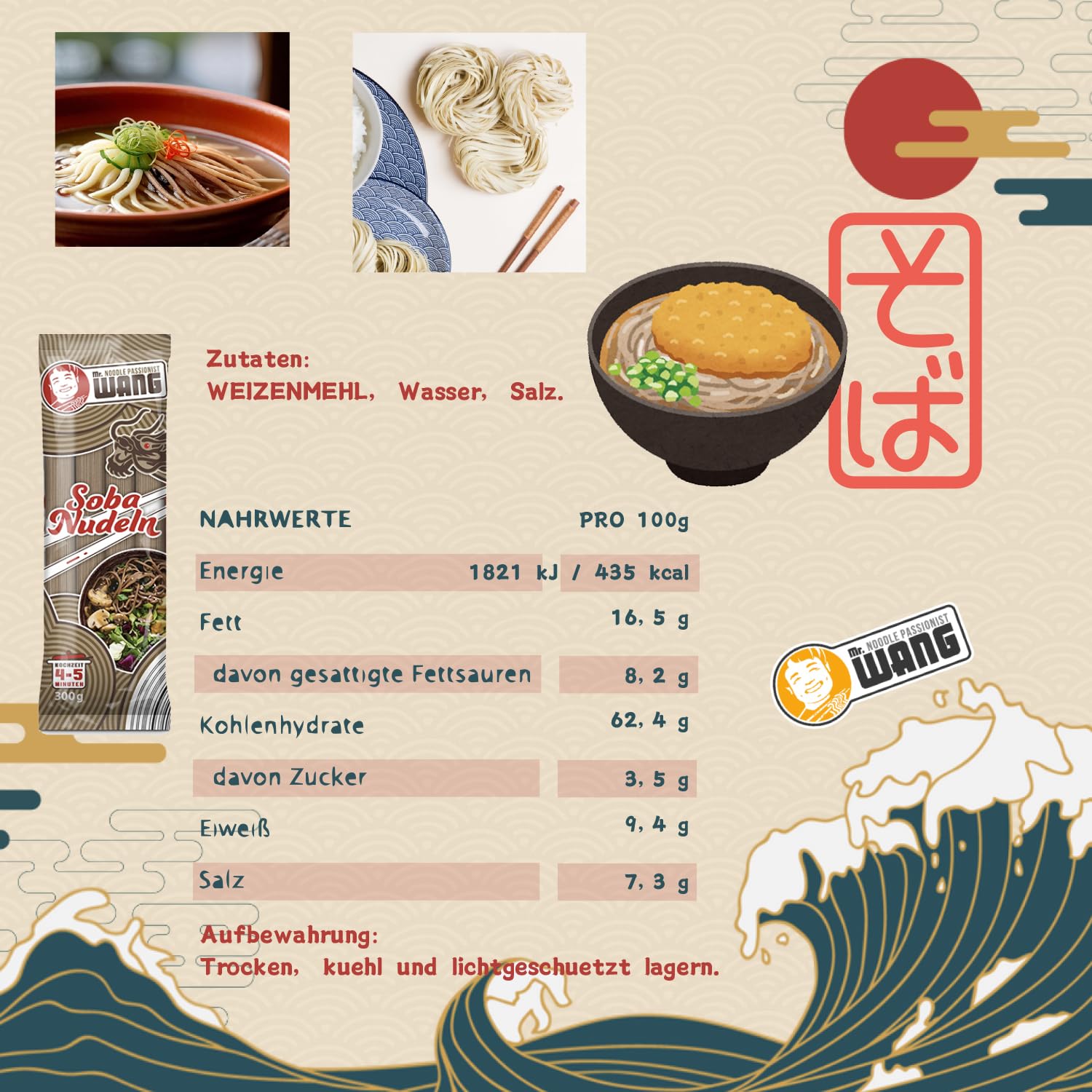 Mr. WANG Pasta de soba, 36 x 300 g, tradicional japonesa de trigo sarraceno, paquete de 36 unidades, perfecto para restaurante, gastro