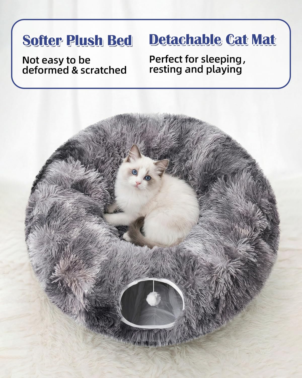 Tunnel per gatti con 20 giocattoli interattivi, 3 in 1 fai da te, pieghevole, in peluche, con tappetino lavabile, grande tunnel da gioco per interni per gattini e piccoli animali