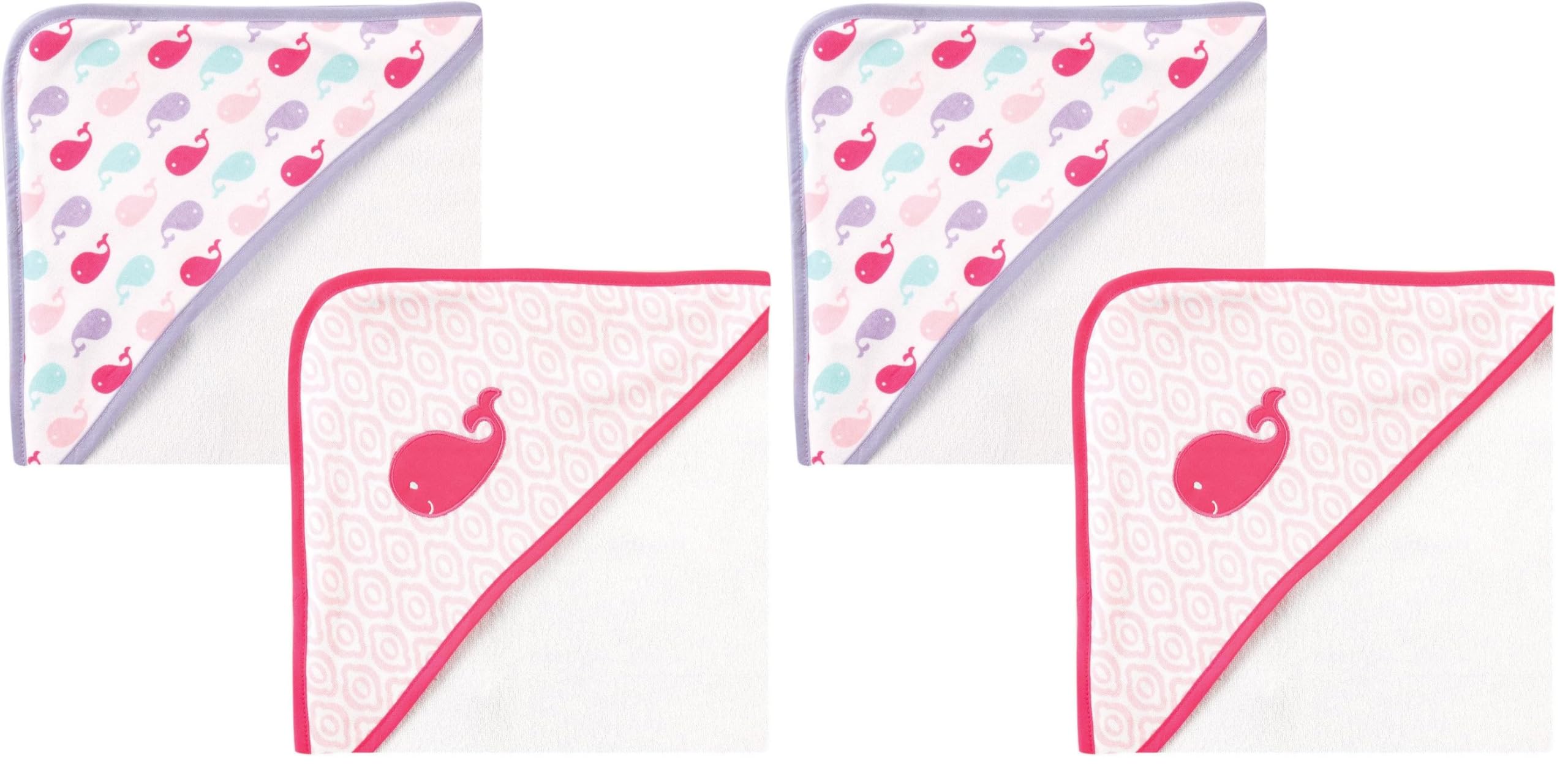 Luvable Friends Unisex Baby Cotton Terry Hooded Towels, Pink Whale, One Size (Pack of 2)