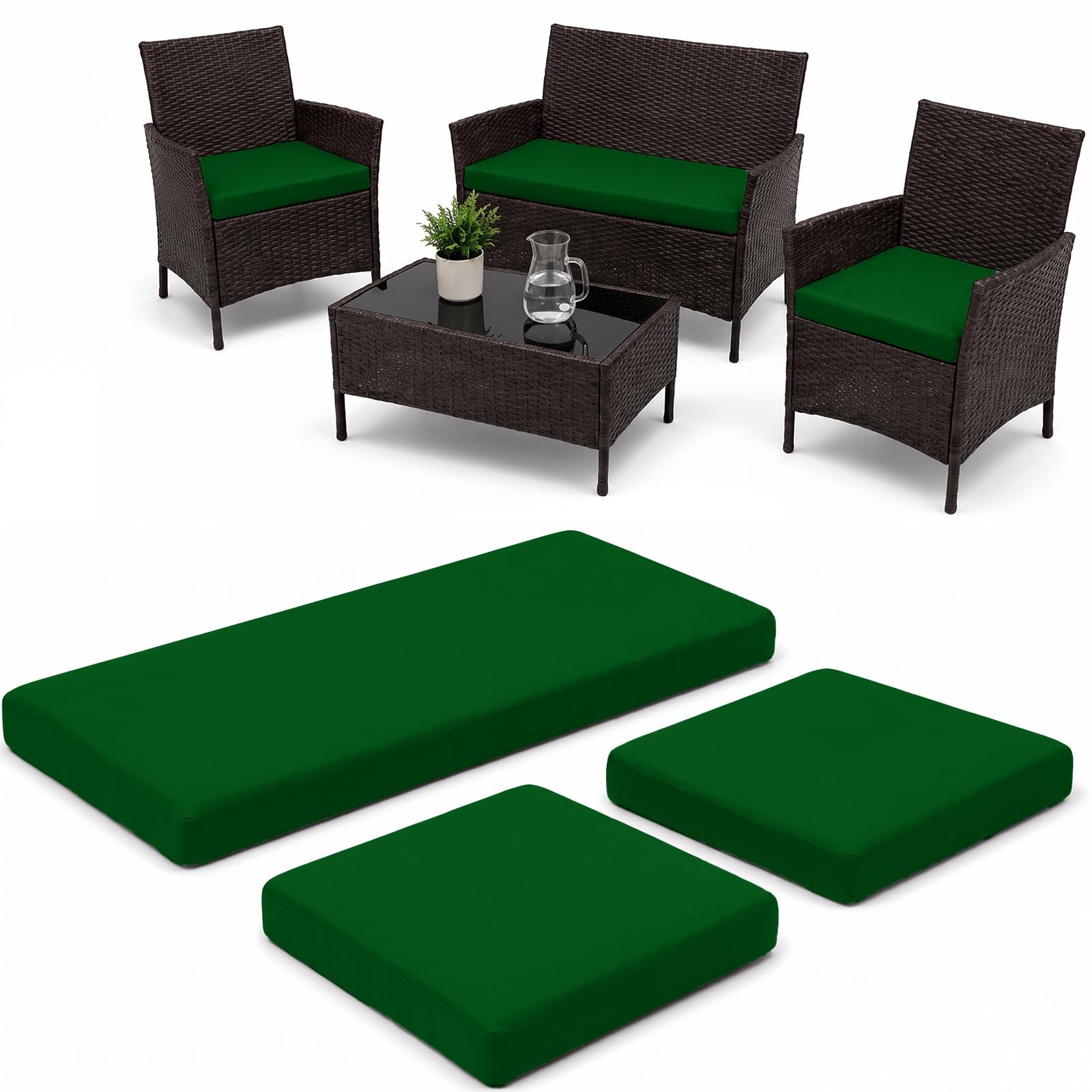 iSTYLE MODE BETTER HOME CHOICE 3 Pieces Replacement Cushions Set For Rattan Chairs Sofa Patio Garden Outdoor Furniture Water Resistant Patio Padding Lightweight and Durable (Bottle Green)