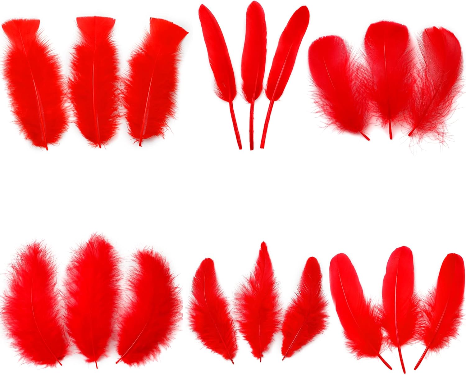 Larryhot Red Craft Feathers Bulk 240pcs 6 Style Mixed