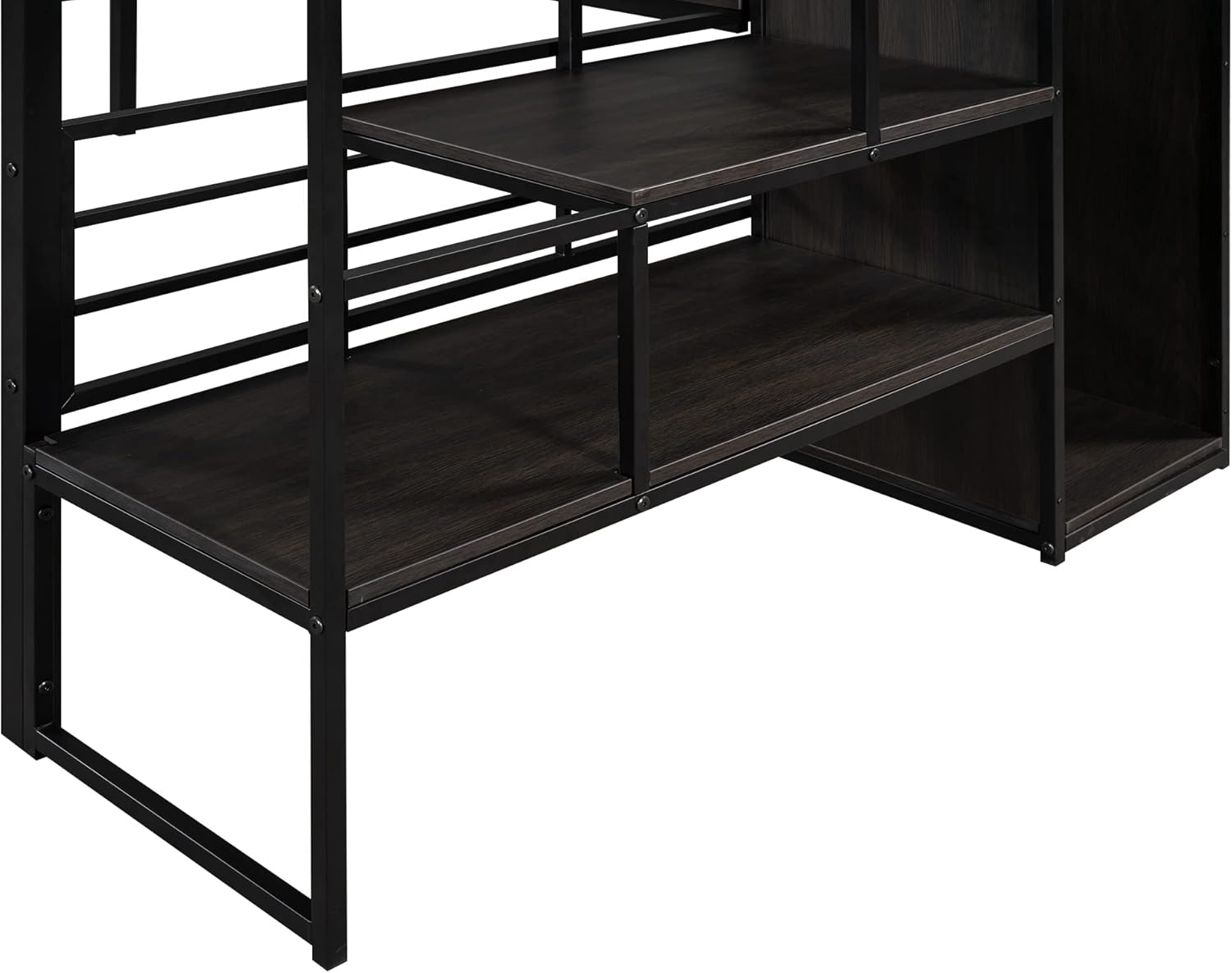 Close-up of staircase shelves