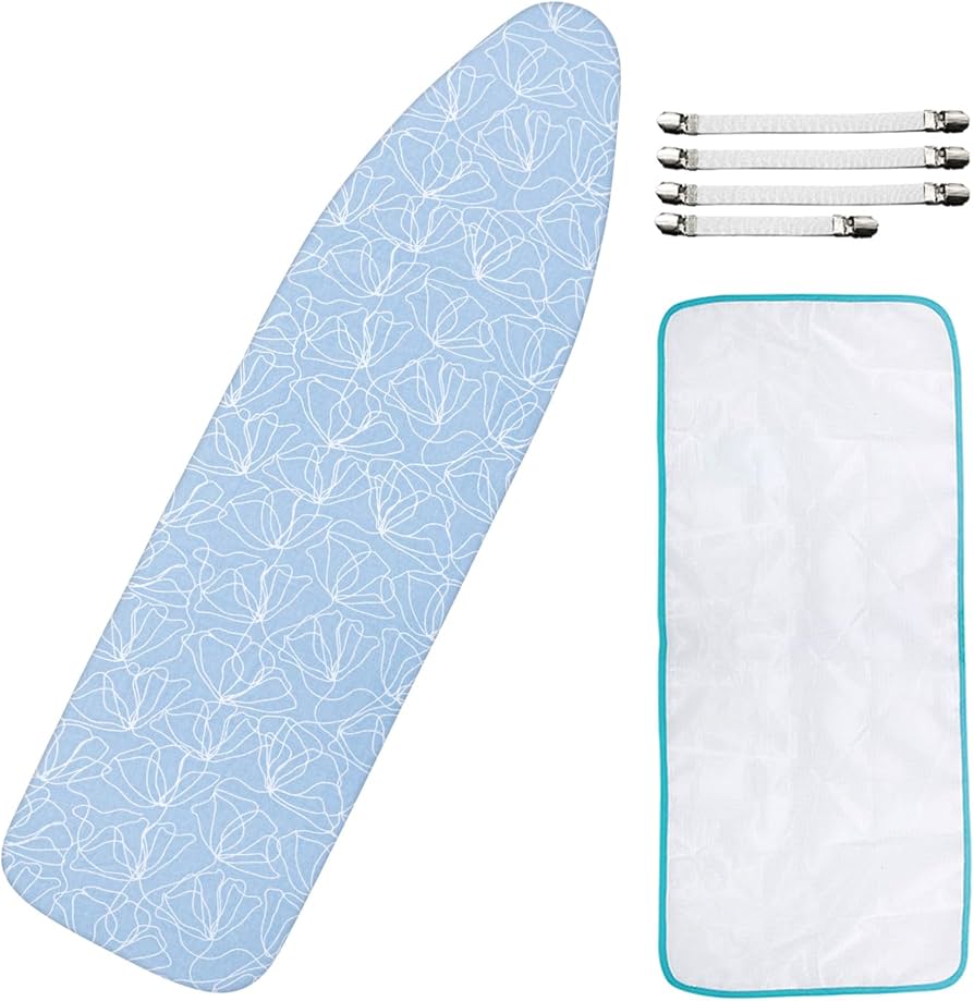 Dalykate 15x54 Ironing Board Cover and Pad with Elastic Edge and Scorch and Stain Resistant Thick Padding Ironing Board Covers 4 Fasteners and Protective Scorch Mesh Cloth