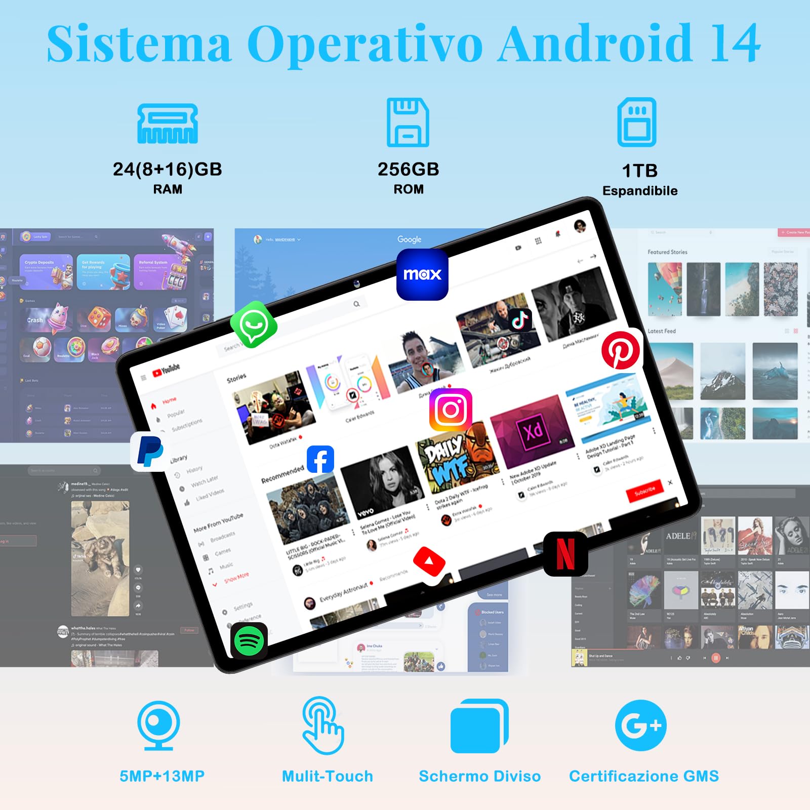 ZIOVO Tablet Android 14 Tablet 11 Pollici, 24GB RAM+256GB ROM (TF 1TB), 5G WFi Tablets, Supporto Widevine L1/Octa-Core 2.0 GHz/8000mAh/Corpo Metallico/13+5MP/BT5.0, Tablets con Custodia - Nero