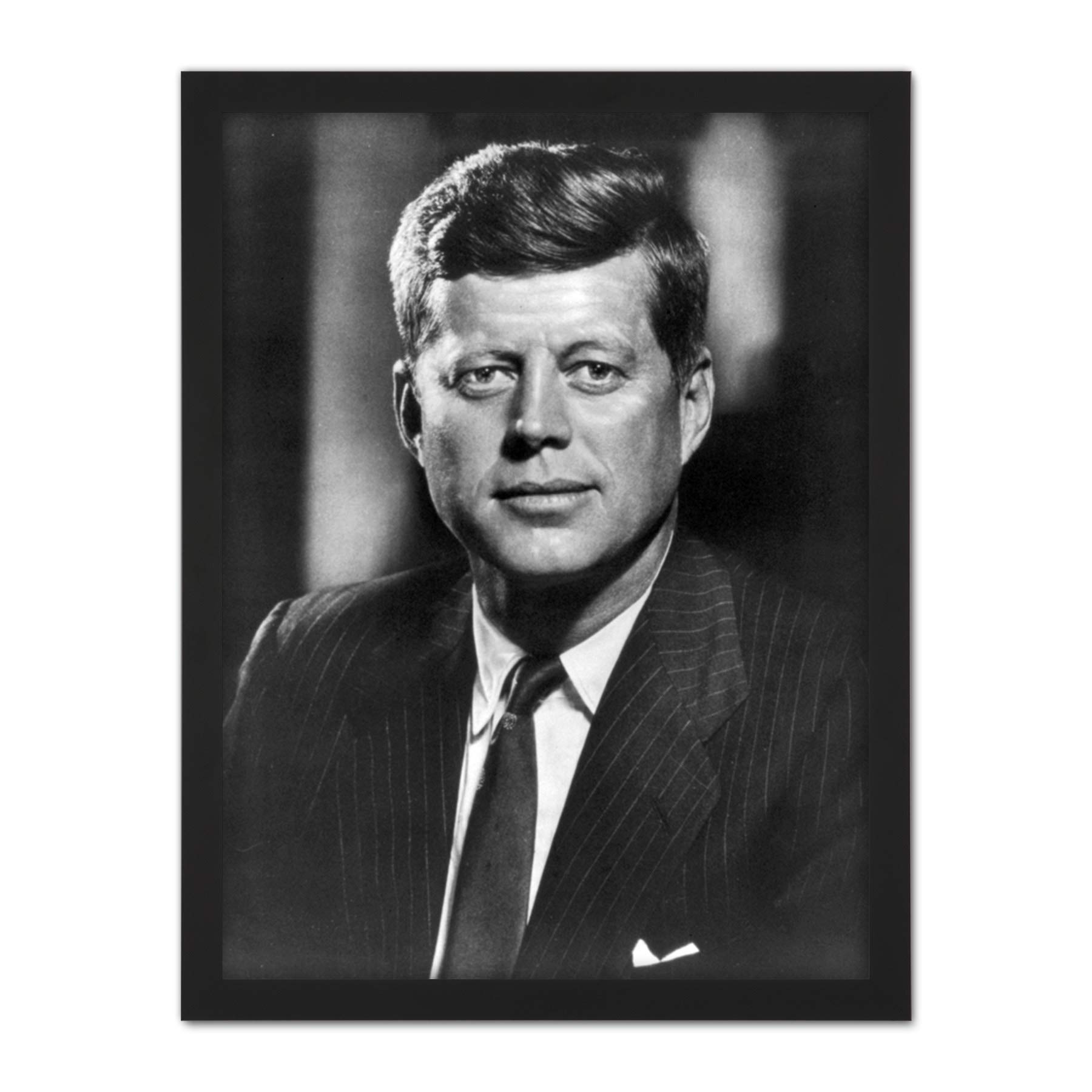 Artery8 Jfk John Kennedy Usa President Portrait Bw Photo Artwork Framed Wall Art Print 18X24 Inch