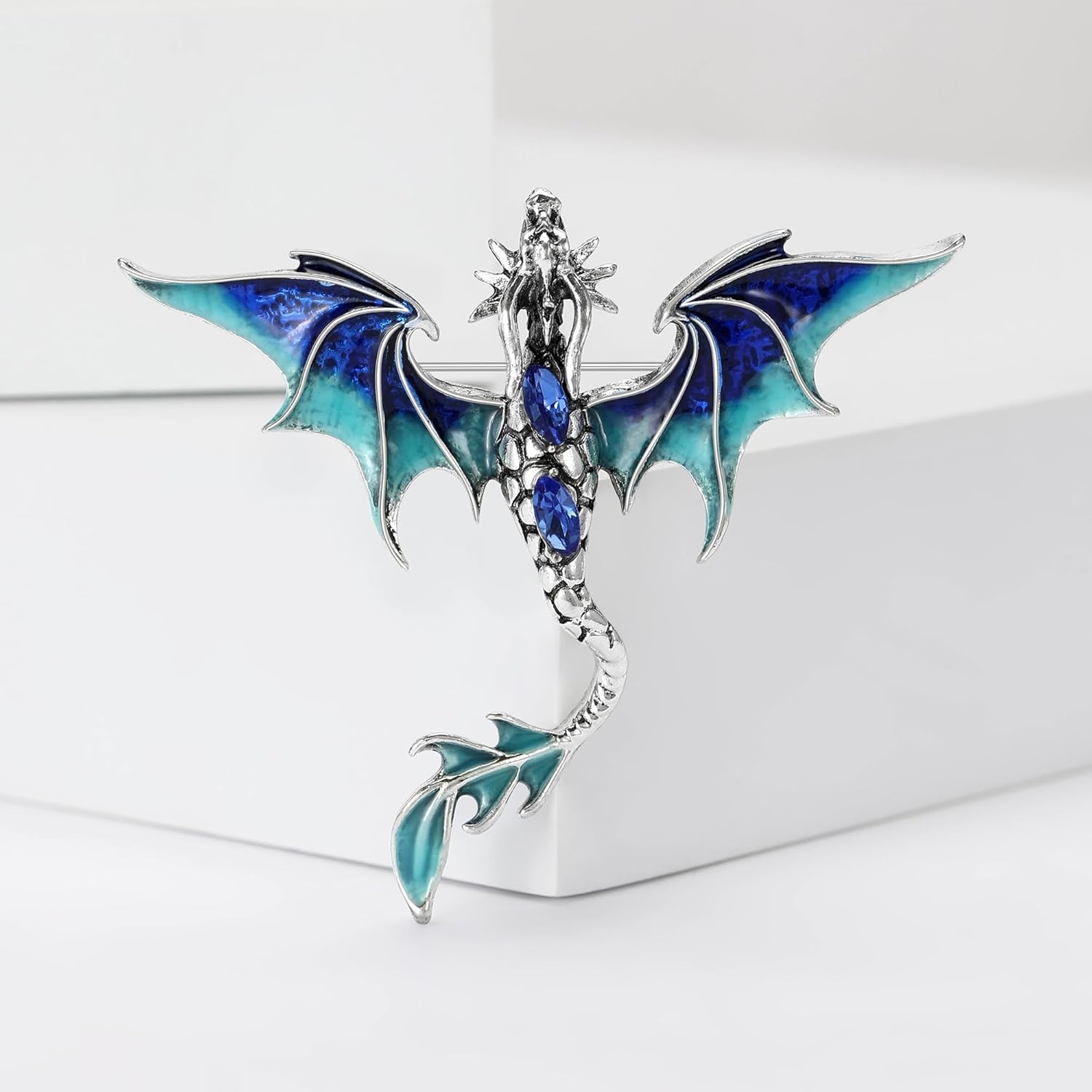 Vintage Punk Dragon Brooches for Women Enamel Dragon Brooch Domineering Flying Dragon Brooch Personality Clothing Hat Bag Accessories for Men and Women (Blue) - Image 5