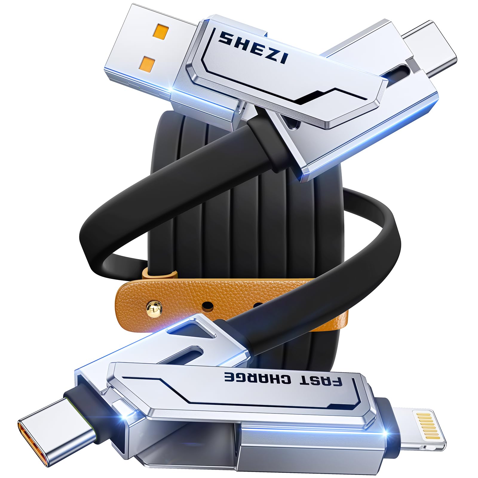 [2025 Upgrade] 4-in-1 Multi USB C Cable 60W 5FT Lightning Cable MFI Certified [Fast Charging & Data Transfer] Flat Type C/A to C/L Cord for iPhone/iPad/Samsung, Multiple Charger Wire for All Devices