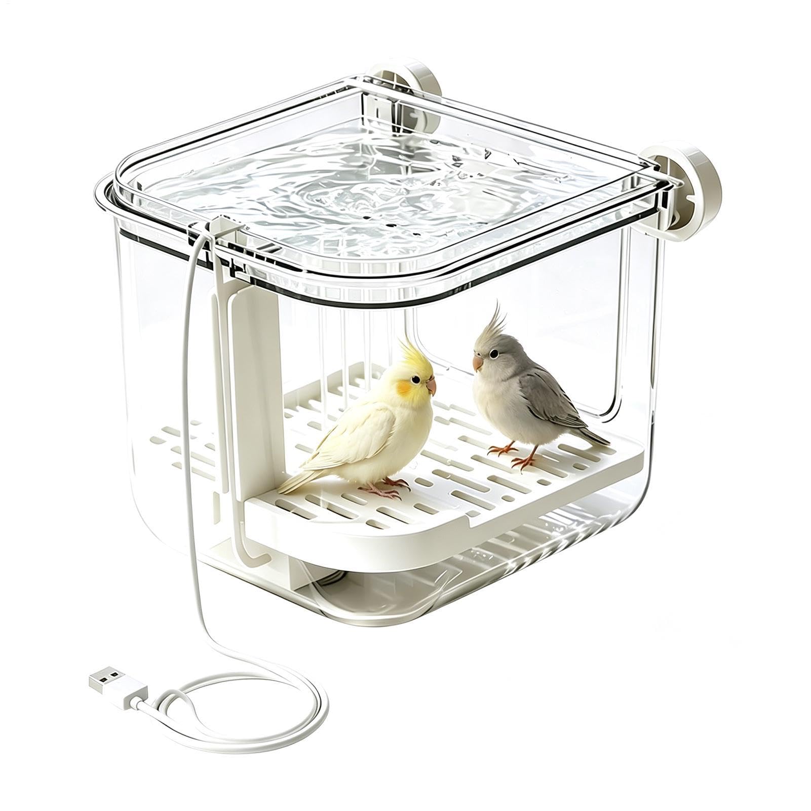 Baño automático para loros y ninfas con ducha de agua circulante