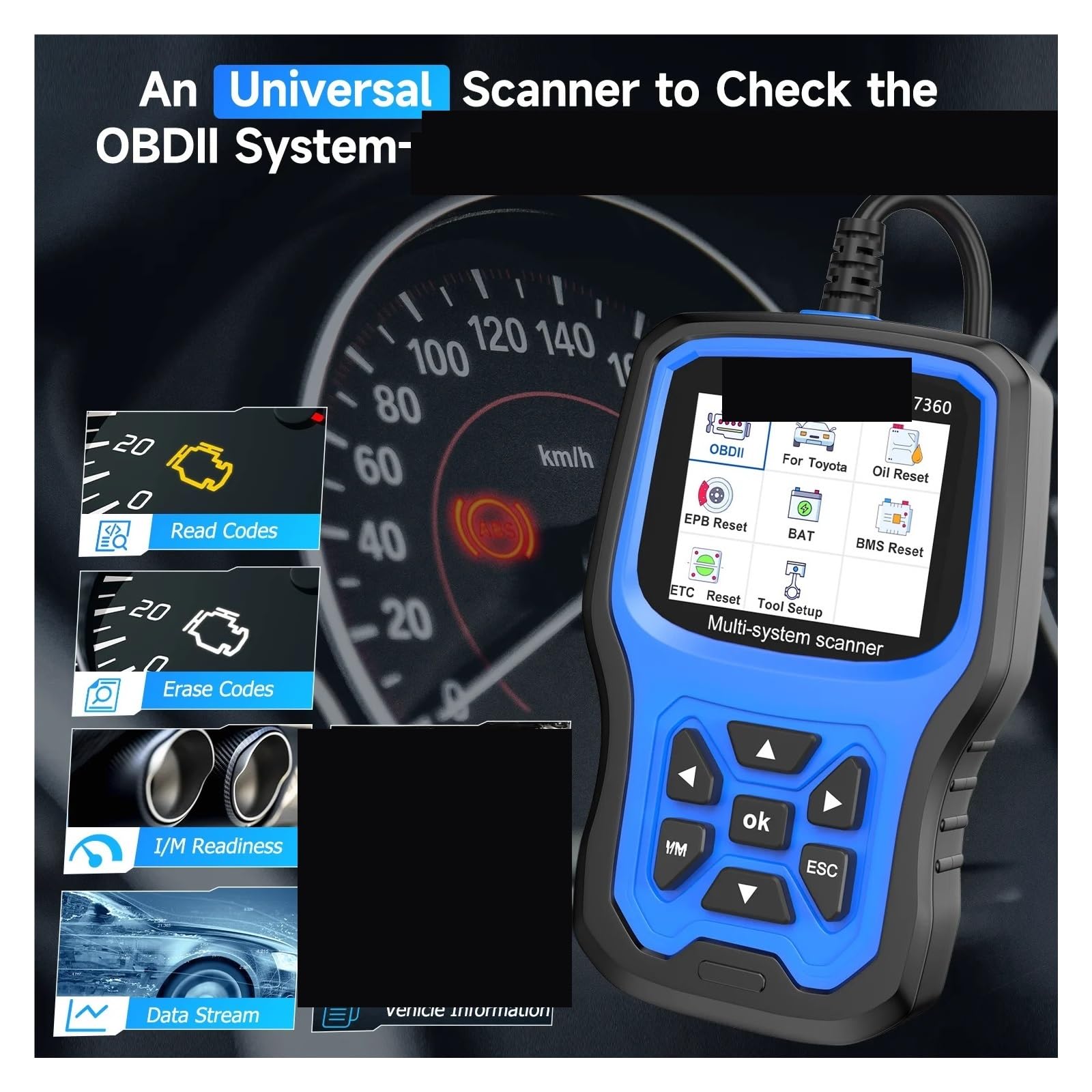 Lector de códigos de escáner automotriz OBD2 ABS EPB SRS Oil Bat Reset OBD Herramienta de escaneo de diagnóstico de automóvil