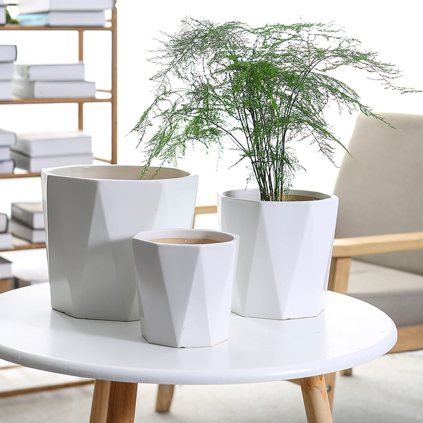 Vasi da Giardino Vasi da Fiori per Piante in Ceramica Vasi da Fiori Moderni Geometrici per la Decorazione Domestica, centrotavola per Fiori con Foro di drenaggio