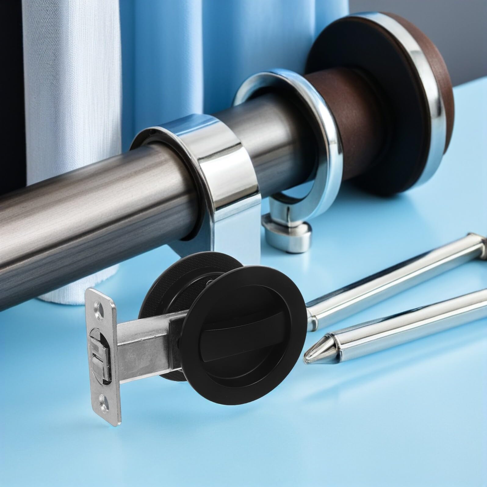 Serratura Rotonda Invisibile per Porta Scorrevole Chiavistello Integrato per Bagno Camera e Ufficio Chiusura Nascosta Ergonomica per Sicurezza Domestica e Interni