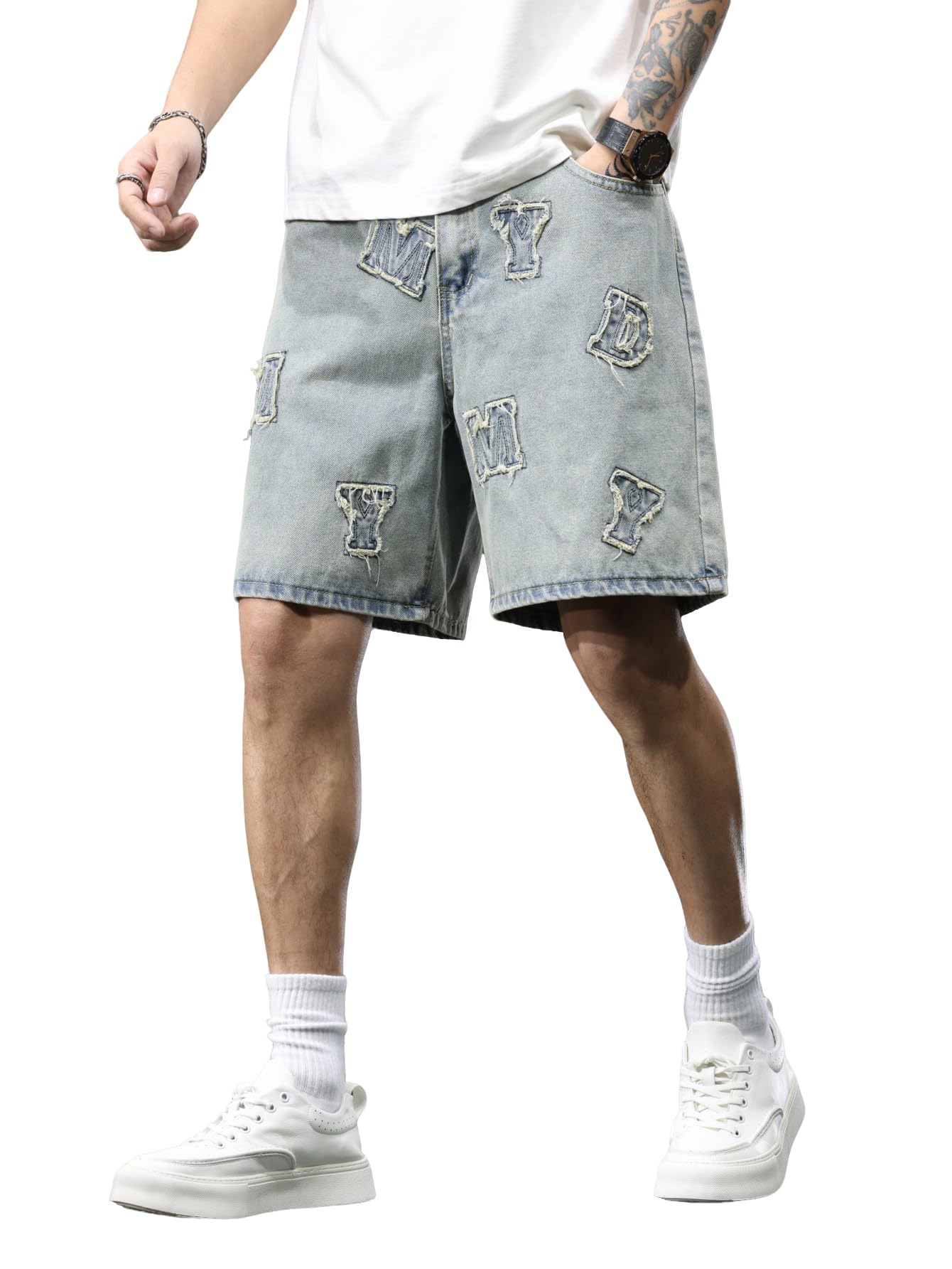 DFGIGT Mens Womens Jorts Baggy Loose Fit Jean Shorts Wide Leg Denim Shorts Strings Y2k Summer Shorts