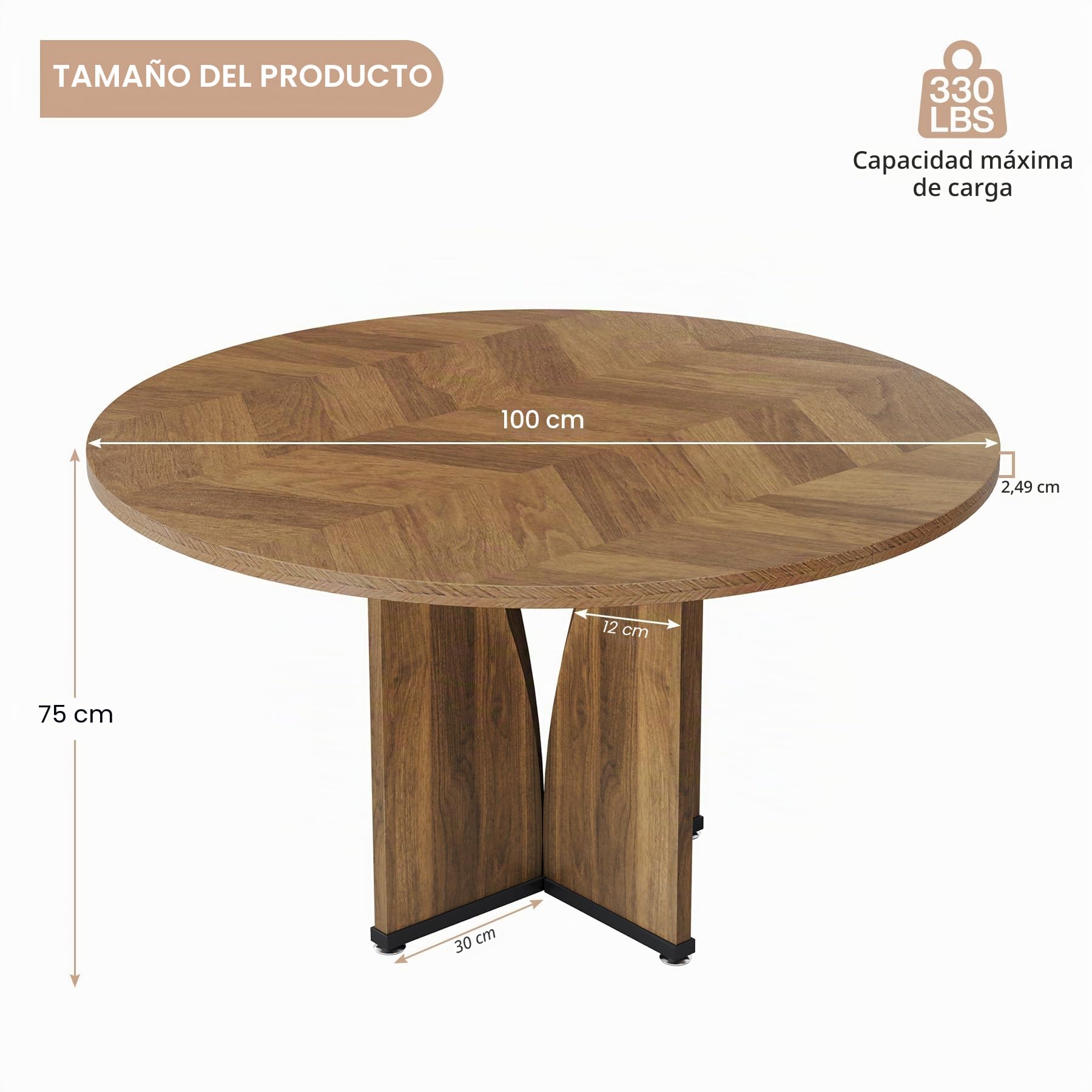 TRIBESIGNS Mesa De Comedor Redonda Para 4 Personas, Mesa De Cocina De 100 Cm, Estilo Rústico, Mesa De Cocina De Madera De Diseño Industrial, Pequeña Mesa De Comedor Redonda Para Comedor, Cocina