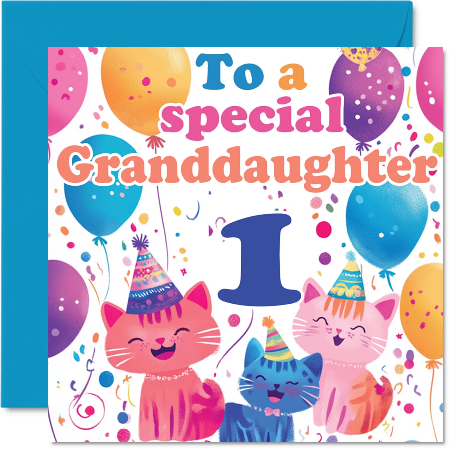 1st Granddaughter Birthday Card - Cute Cats Special Granddaughter - Happy 1st Birthday Card from Nanny Grandma Grandad, 145mm Age 1 Greeting Cards