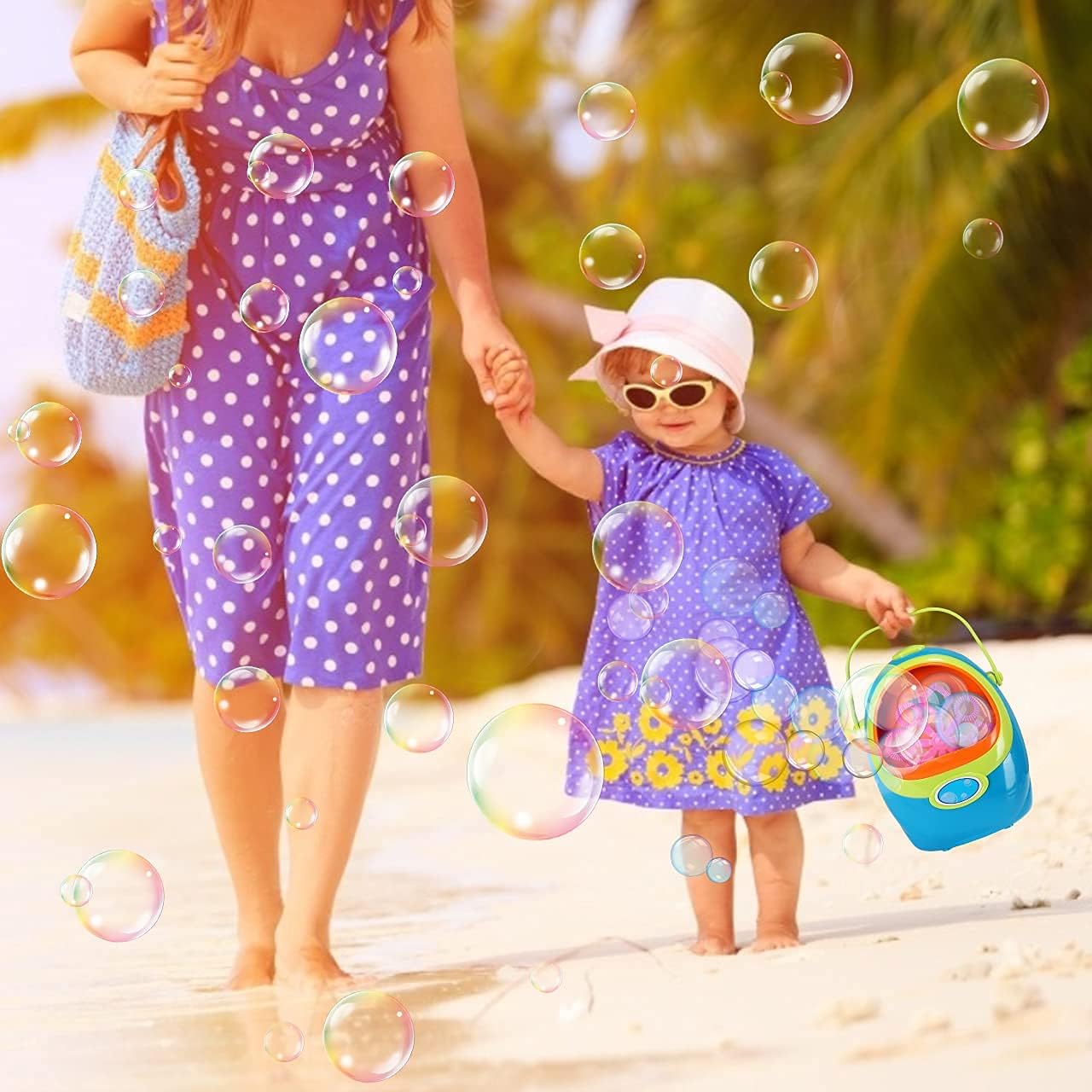Bubble Machine, Fixget Automatic Bubble Maker, Portable Bubble Blower for Kids Toddlers with Bubble Solution, Summer Fun Bubble Blowing Toys for Indoor Outdoor Birthday Party
