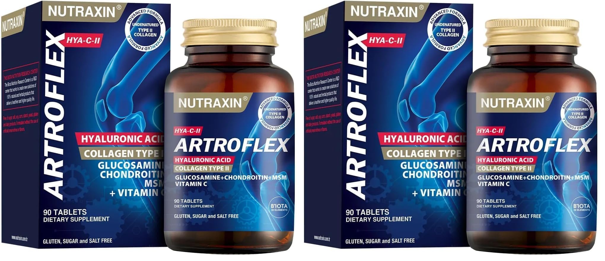 Nutraxin Artroflex HYA-C-II Hyaluronik Asit Glukozamin Kondrotin içeren Takviye Edici Gıda (1 x 90 Tablet) (2 paketi)