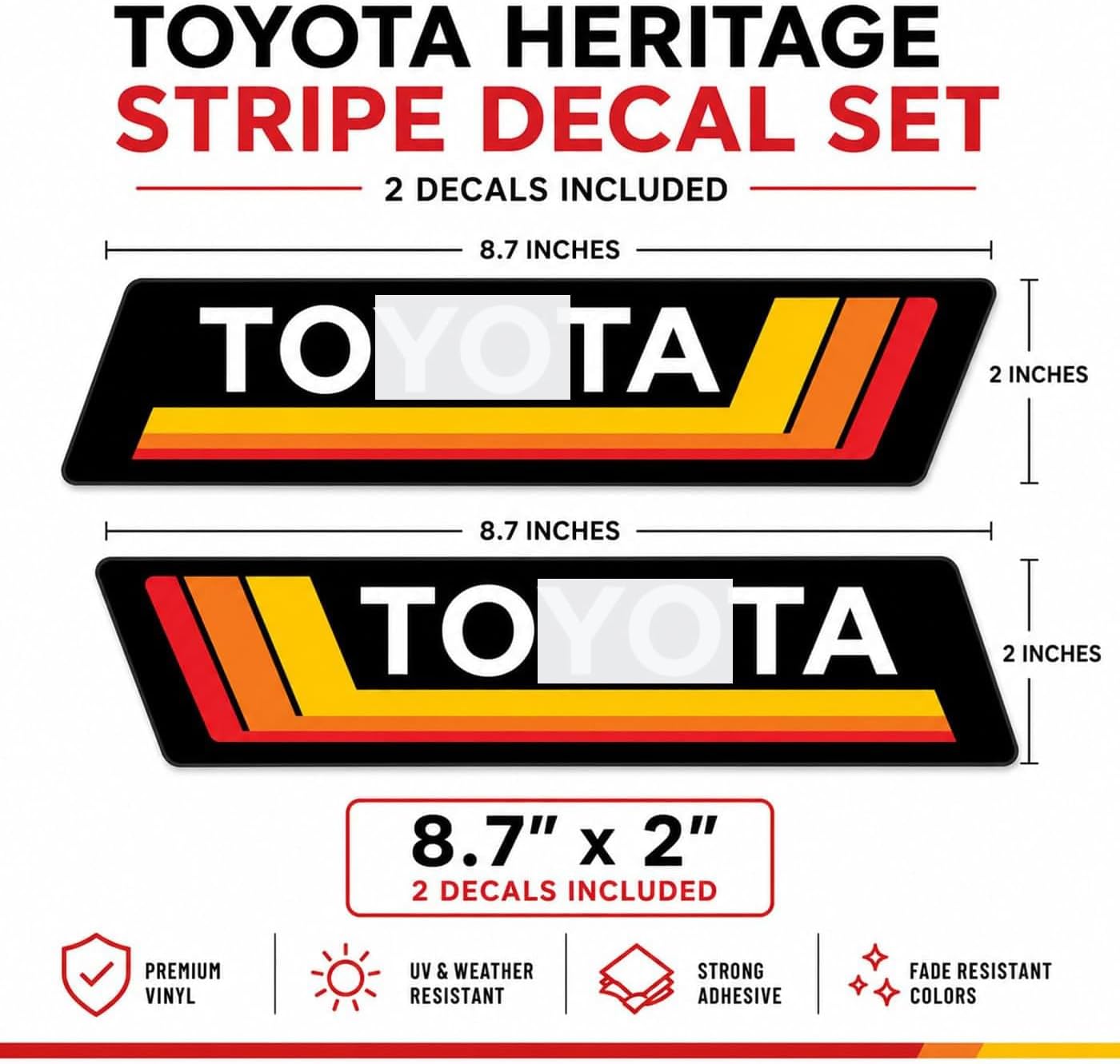 GRITKULTURE Removable Retro rTRD Style Decal Graphic Sticker 2 Pack 8.6inch X 2inch Tricolor Vinyl for Universal Year Tacoma 4runner Land Cruiser Offroad with Squeegee and Easy Installation #2