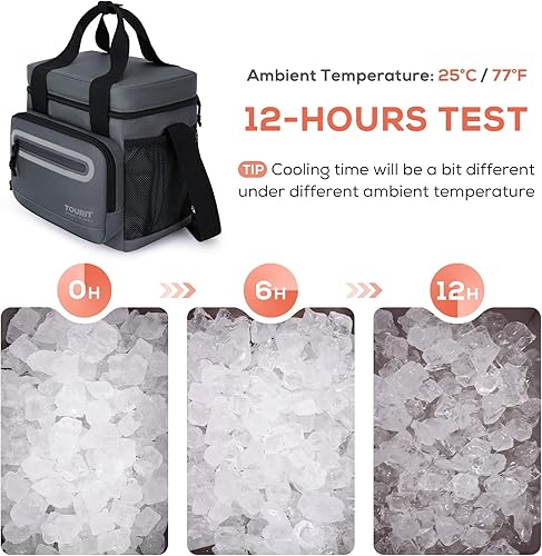 Miniatura 8 de TOURIT Lonchera grande con aislamiento de 14 litros para hombres trabajo escuela gris oscuro