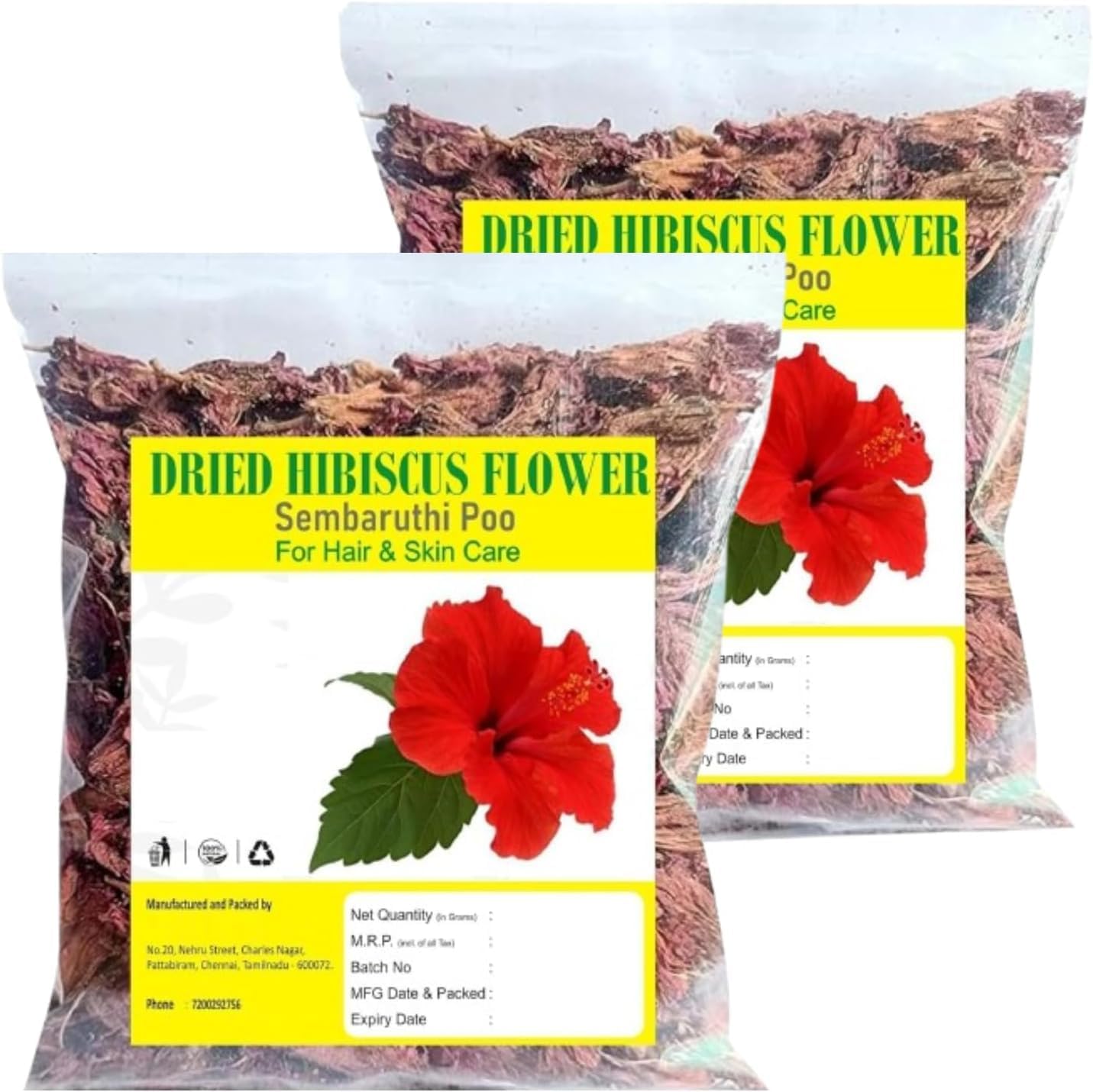 DIIX Dry Hibiscus Flower – 200g / 7.05Ounce - Gudhal Ka Phool - Sembaruthi Poo (2 × 100g) , 2Pack