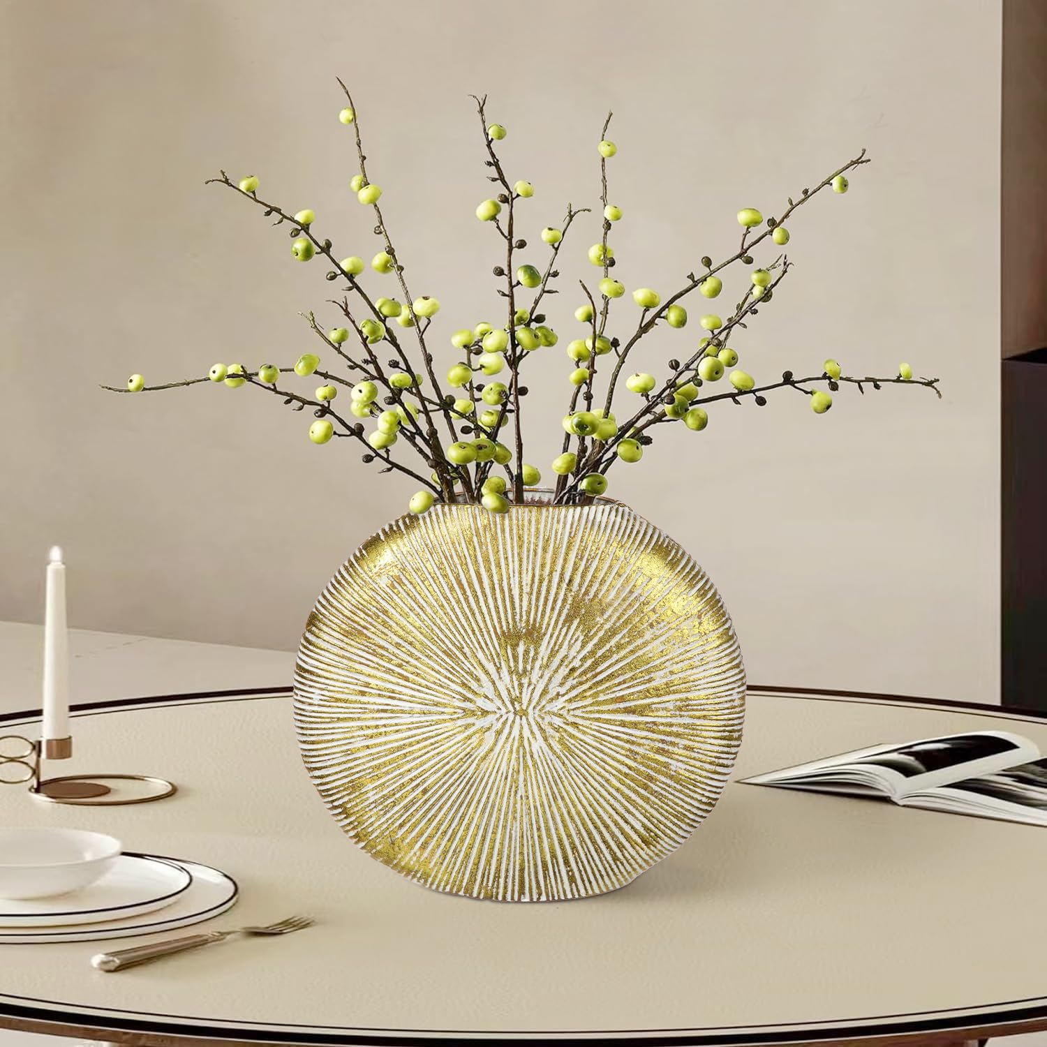 Vase 2er Set FineBuy Blumenvase Aluminium Tischvase Dekovase Gold