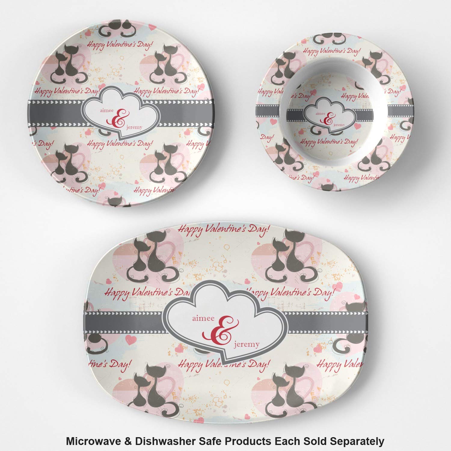 Personalized Cats in Love Plastic Bowl - Microwave Safe - Composite Polymer